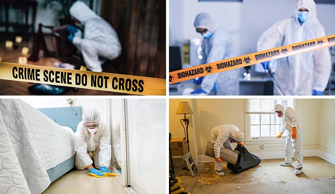 Collage of different types of biohazard cleanup services