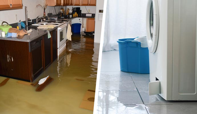 Collage of flood damage and plumbing leak damage