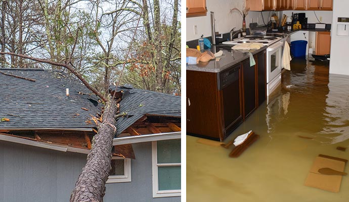 storm and flood damaged house