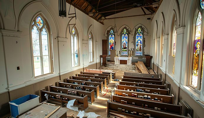 Damaged church interior Damaged church interior