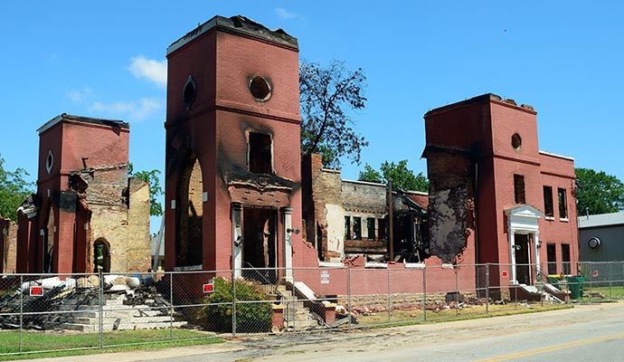 Fire damaged church Fire damaged church