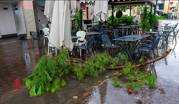 Outdoor restaurant damaged by storm
