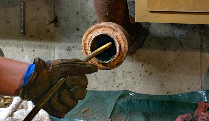 A person is cleaning discharge line A person is cleaning discharge line