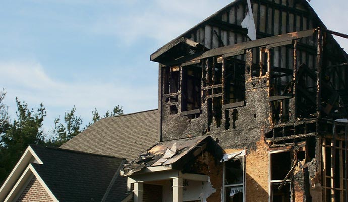 Fire damaged residential area