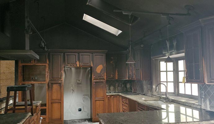 fire damaged kitchen