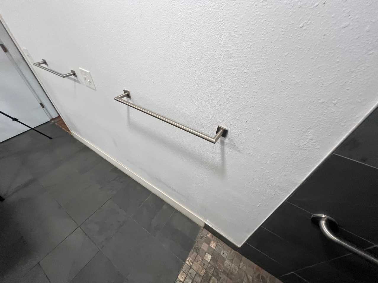 base set on top of floor tile in master bath  After