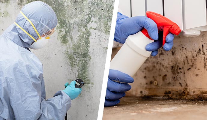 Collage of mold testing and removal