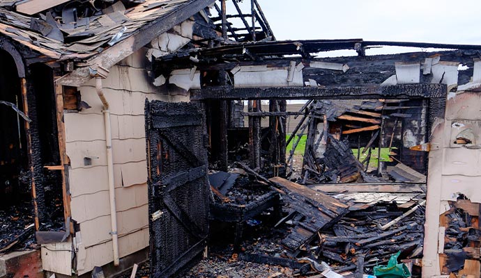 Fire damaged residential area