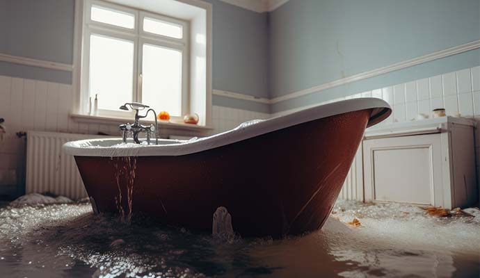 Overflowing bathtub causing water damage