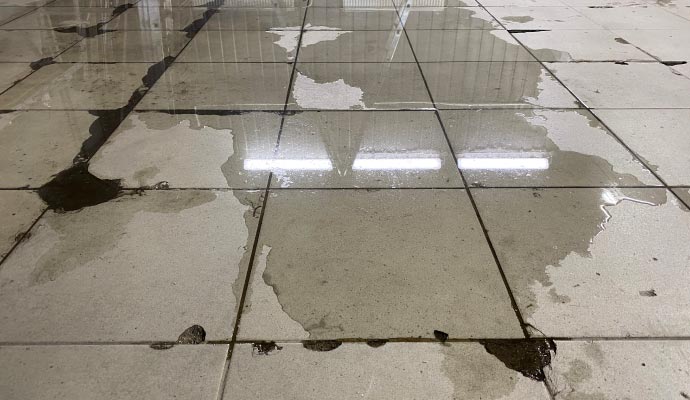 Tile floor water damage